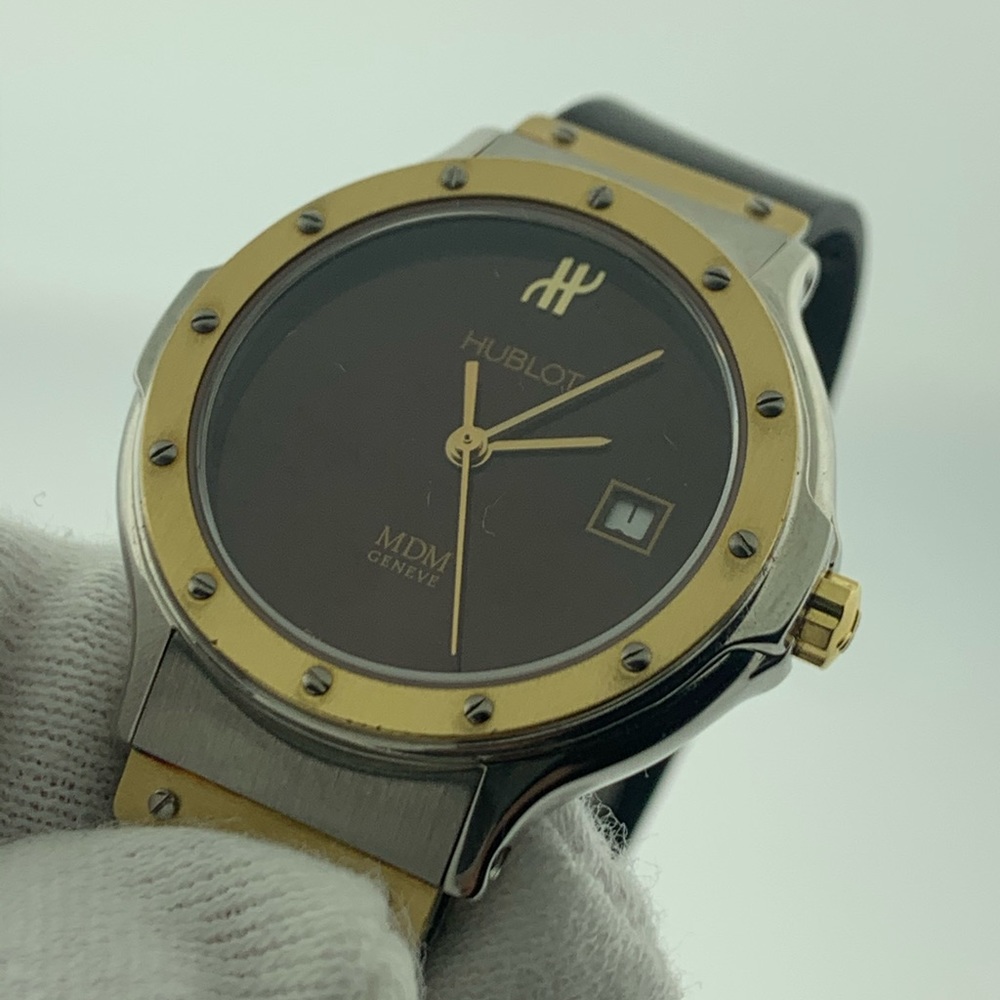 HUBLOT MDM 18K YELLOW GOLD & SS BLACK RUBBER BAND
